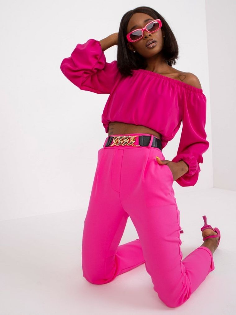 Spodnie materiałowe damskie, różowe, Italy Moda