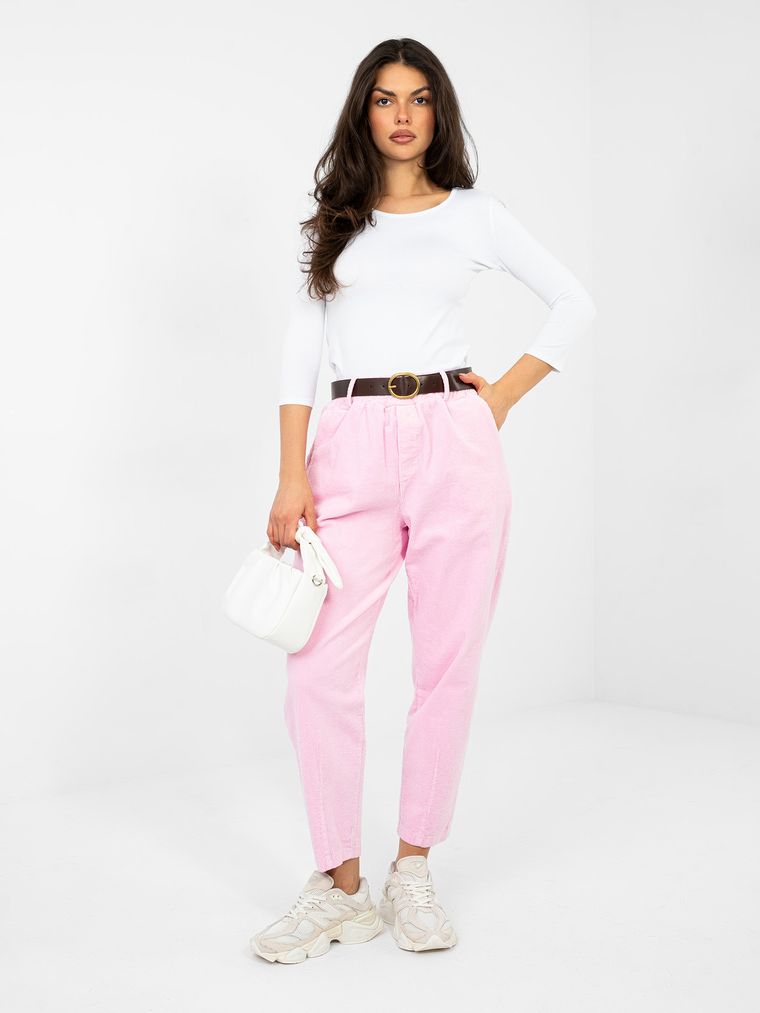 Spodnie materiałowe damskie, różowe, Italy Moda