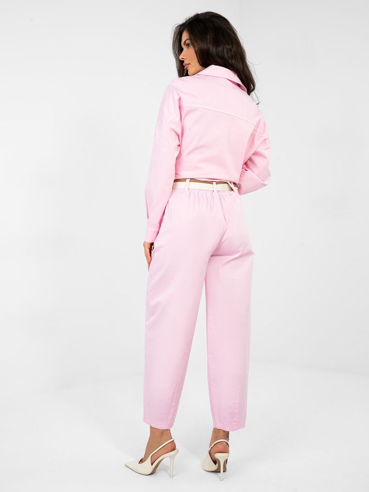 Spodnie materiałowe damskie, różowe, Italy Moda