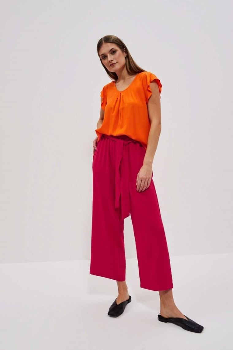 Spodnie materiałowe damskie, różowe, Moodo