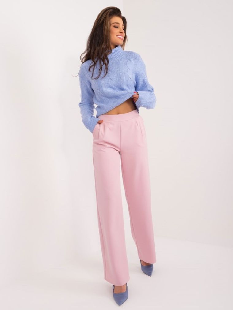 Spodnie materiałowe damskie, różowe, Rue Paris