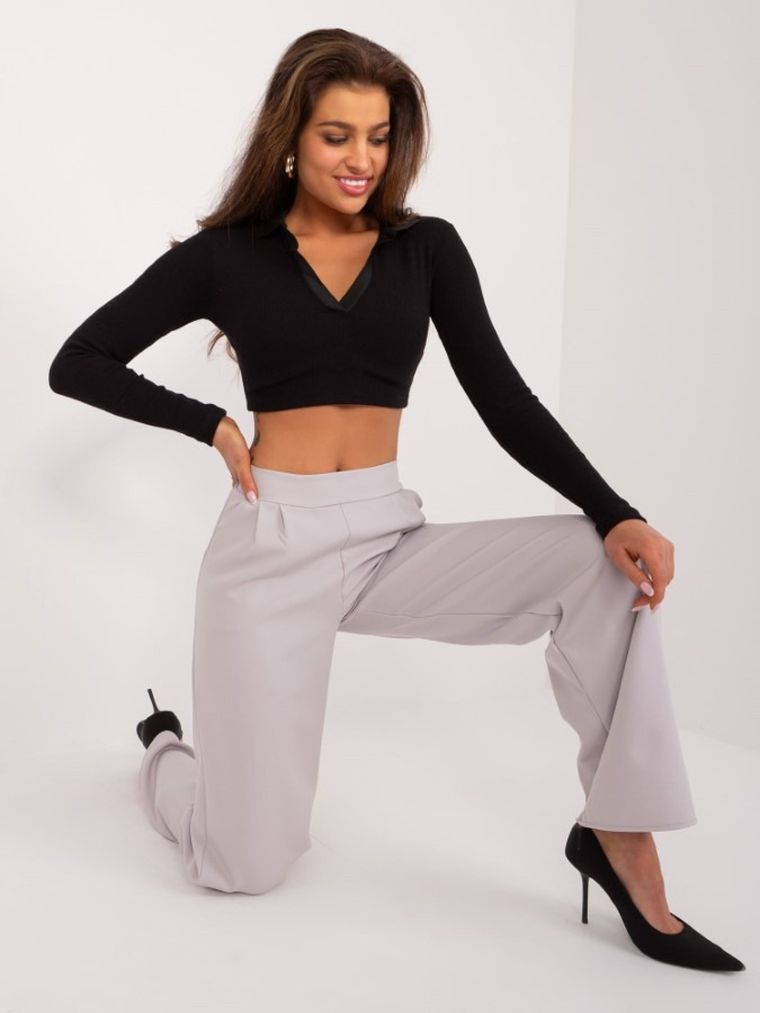 Spodnie materiałowe damskie, szare, Rue Paris