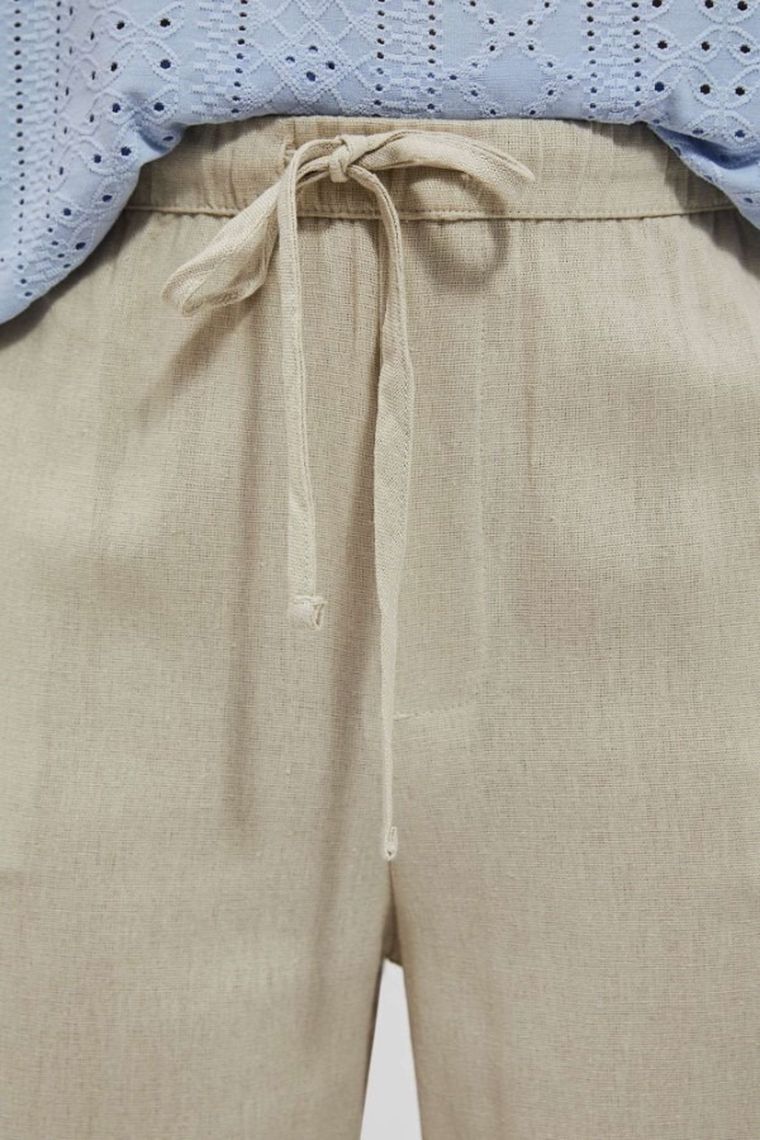 Spodnie materiałowe damskie z lnem, beżowe, Moodo
