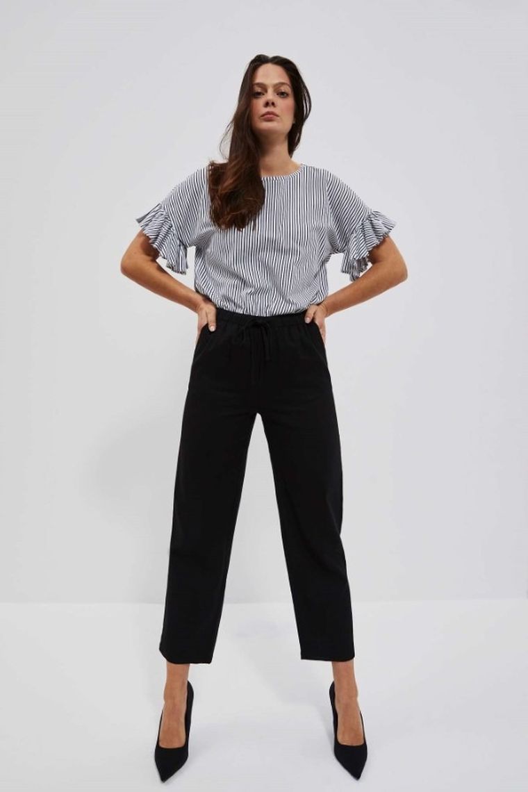 Spodnie materiałowe damskie z lnem, czarne, Moodo