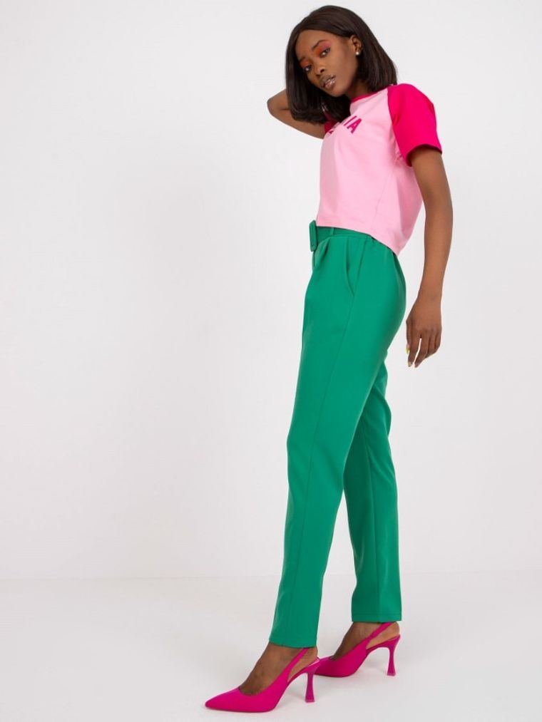 Spodnie materiałowe damskie, zielone, Italy Moda