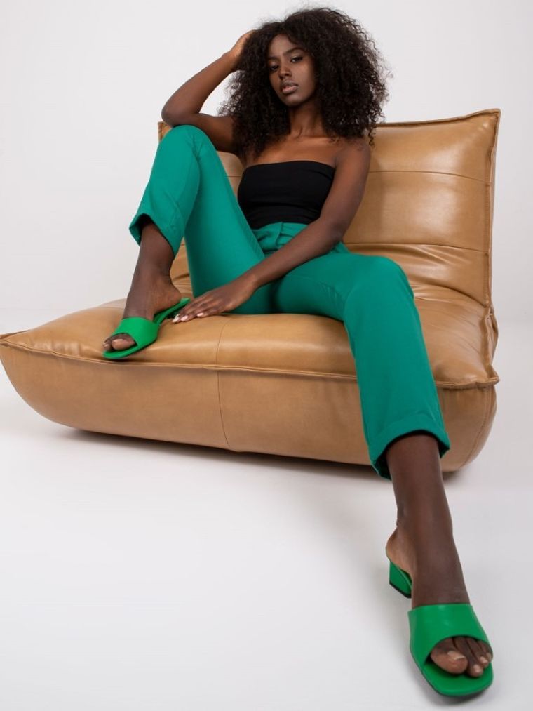 Spodnie materiałowe damskie, zielone, Italy Moda