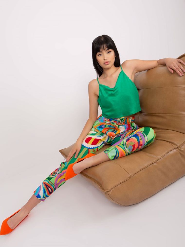 Spodnie materiałowe damskie, zielone, Italy Moda