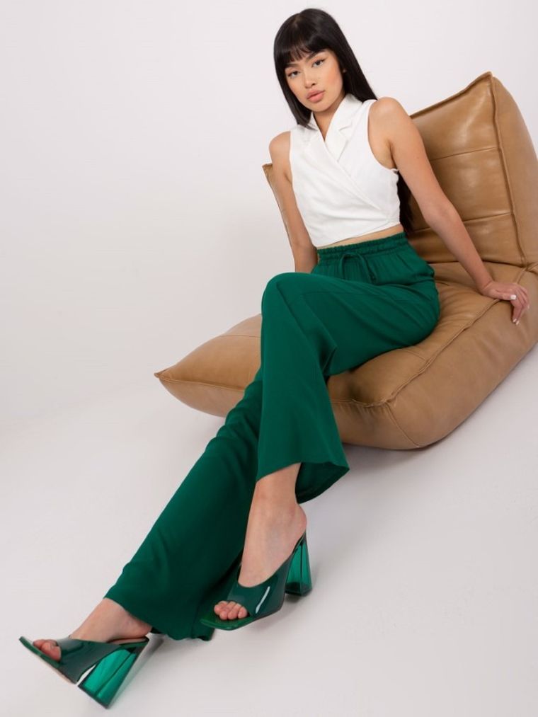 Spodnie materiałowe damskie, zielone, Lakerta