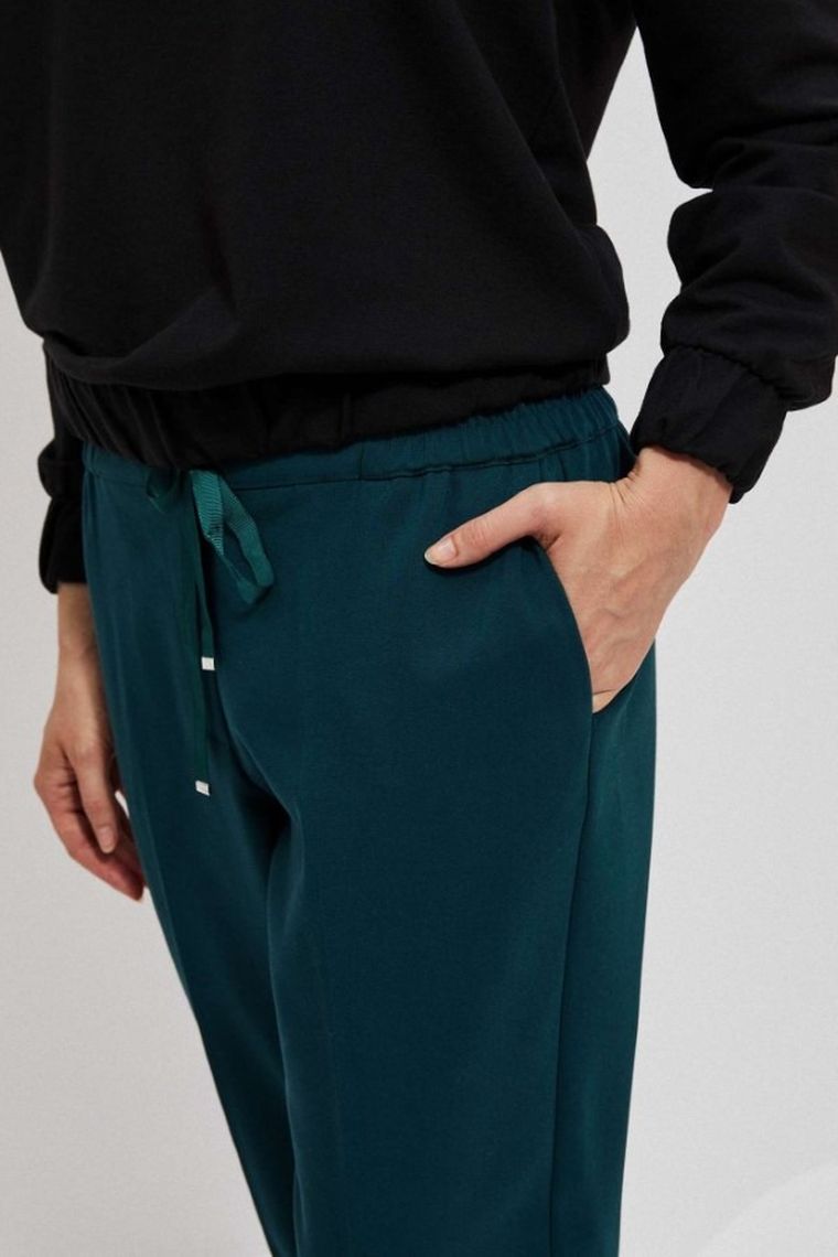 Spodnie materiałowe damskie, zielone, Moodo