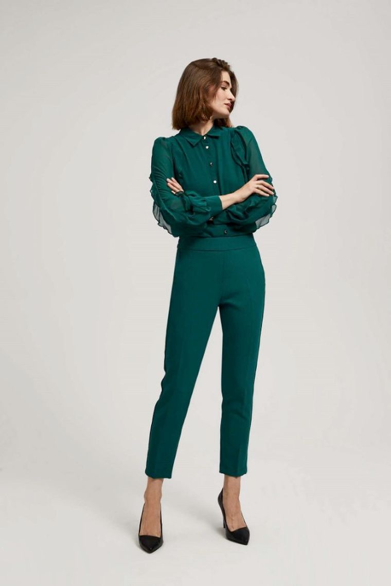 Spodnie materiałowe damskie, zielone, Moodo