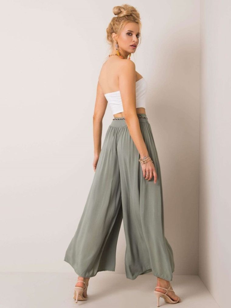 Spodnie materiałowe damskie, zielone, Och Bella