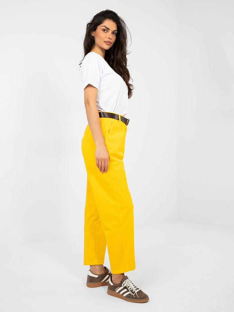 Spodnie materiałowe damskie, żółte, Italy Moda