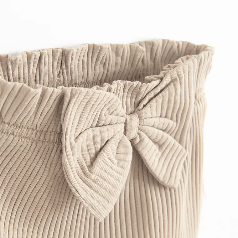 Spodnie materiałowe dziewczęce, prążkowane, beżowe, Nicol