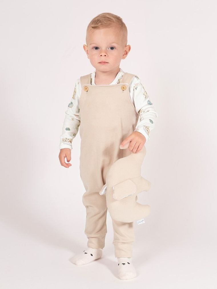 Spodnie ogrodniczki chłopięce, beżowe, Nicol