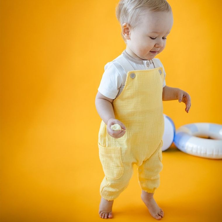 Spodnie ogrodniczki chłopięce, żółte, Eevi