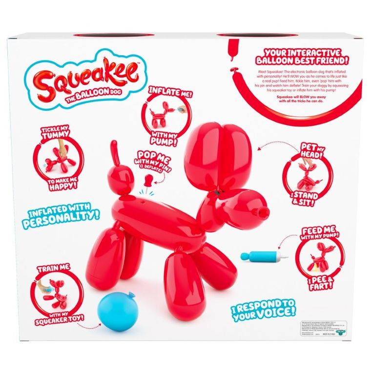 Squeakee, interaktywny balonowy piesek, czerwony