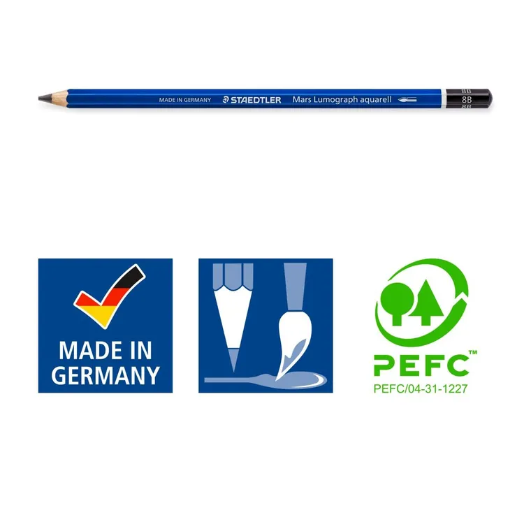 Staedtler, ołówek akwarelowy, Mars Lumograph, 4b do 8b, 5 szt., metalowe pudełko, w zestawie z pędzelkiem