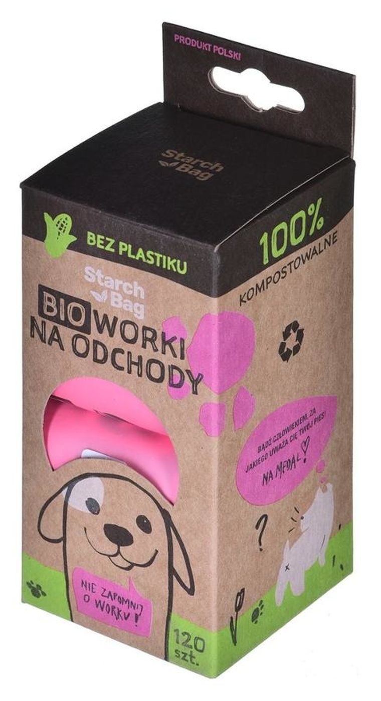 Starch Bag, kompostowalne bioworki na odchody, różowy, 8-15 szt.