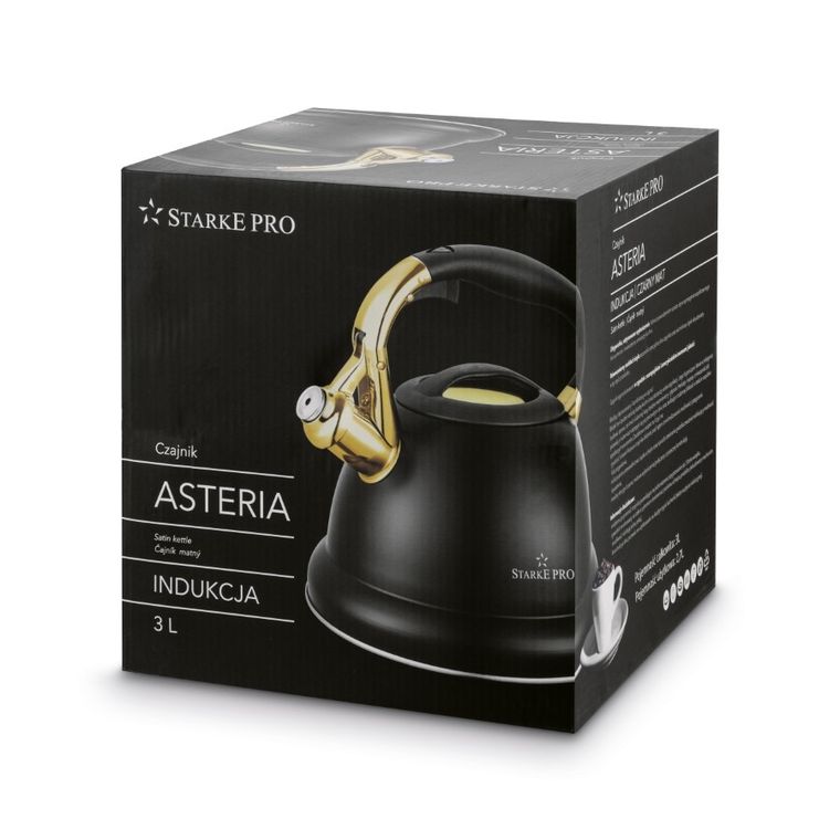 Starke Pro, Asteria II, czajnik 3l, czarny mat + złote elementy, indukcja
