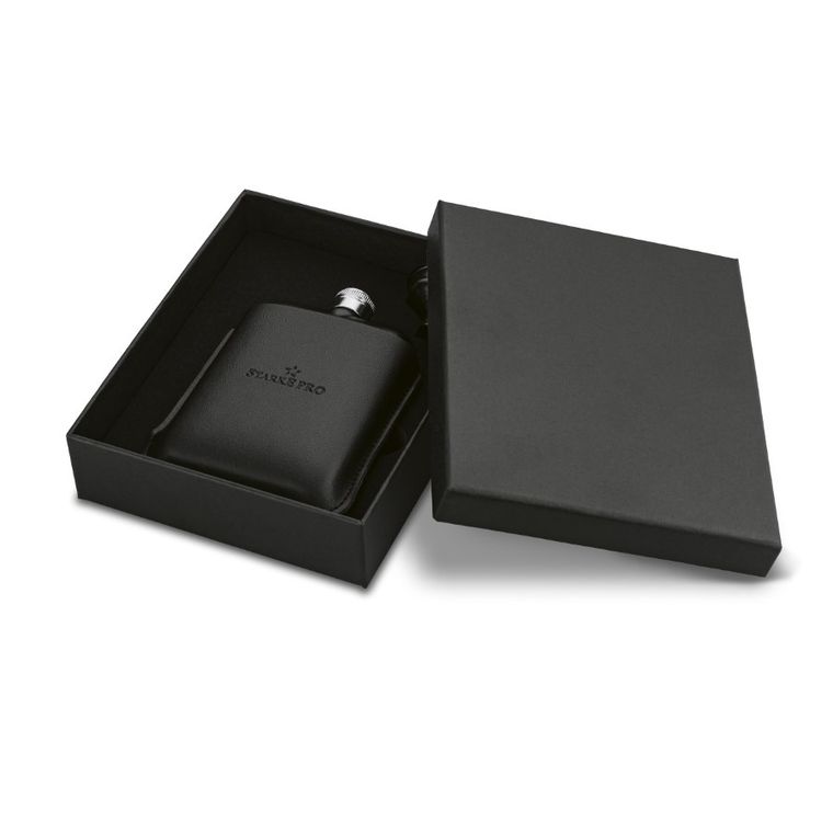 Starke Pro, piersiówka nierdzewna z lejkiem, czarna, 170 ml + etui color box