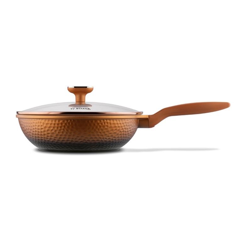 Starke Pro, Texture Copper, patelnia wok z pokrywą, 28-8 cm