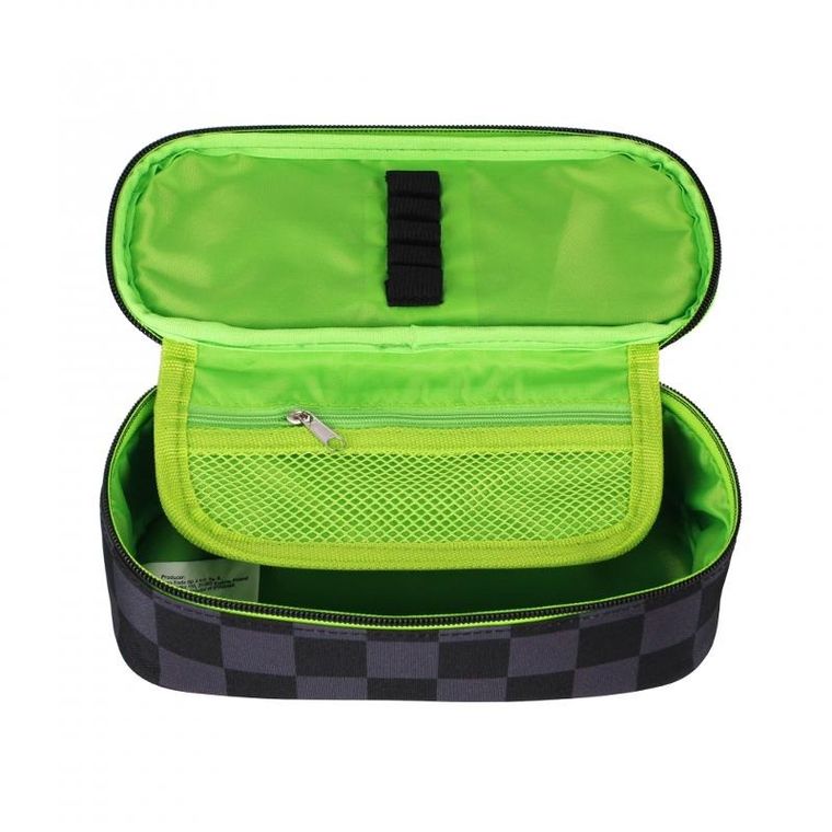 Starpak, piórnik, owalny, szachownica, czarna