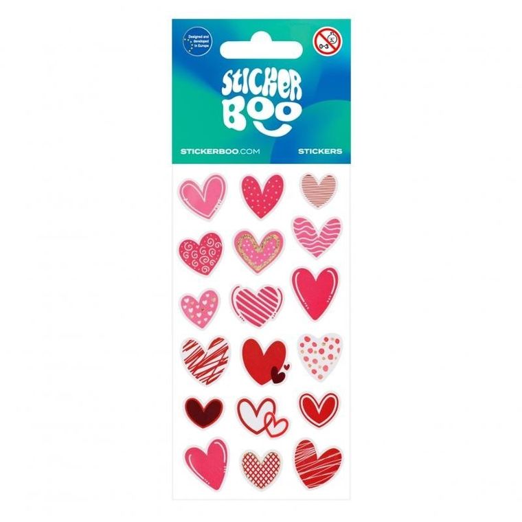 Sticker Boo, naklejki, serca walentynki, 6-18 cm