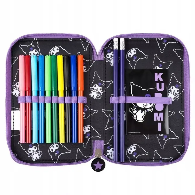 St.Majewski, Kuromi, piórnik rozkładany, podwójny, z wyposażeniem, Black