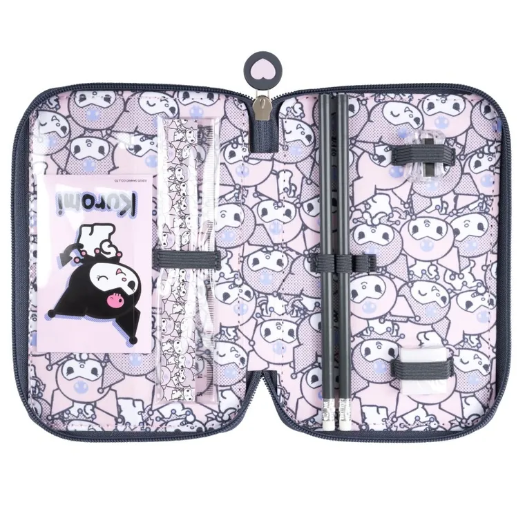 St.Majewski, Kuromi, piórnik rozkładany, potrójny, z wyposażeniem, Pink