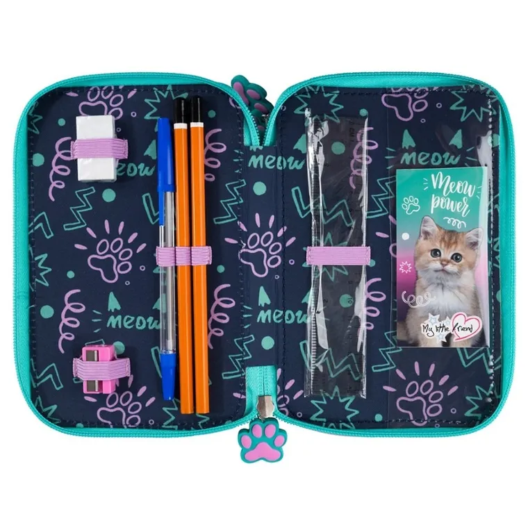 St.Majewski, piórnik rozkładany, potrójny, z wyposażeniem, Kitty Party