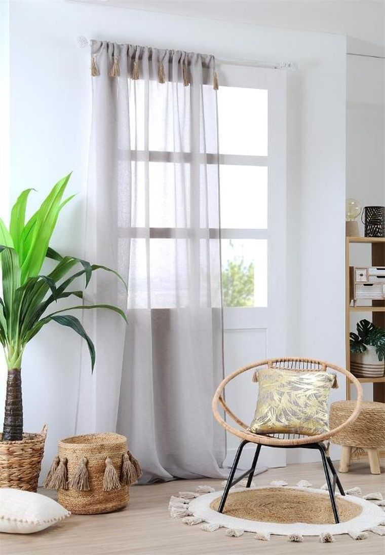 Stof, firana Ibiza, z ozdobnymi chwostami, 140-260 cm