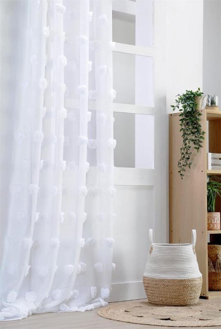 Stof, firana Pompinou, pompony, 135-260 cm