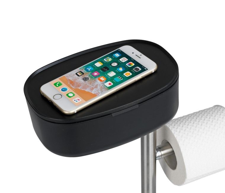 Stojak na papier i szczotkę wc, z półką i koszem, Rivazza, 4w1, czarny