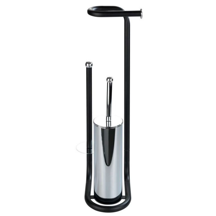 Stojak na papier toaletowy ze szczotką wc, Universalo, 3w1, czarny