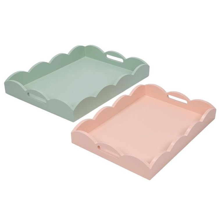 Storage Solutions, zestaw 2 drewnianych pastelowych tacek, matowe wykończenie