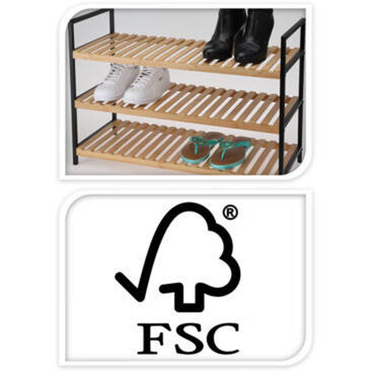 Storagesolutions, półka na buty, 3 poziomy, bambus i metalowy stelaż, 70-30-48,5 cm