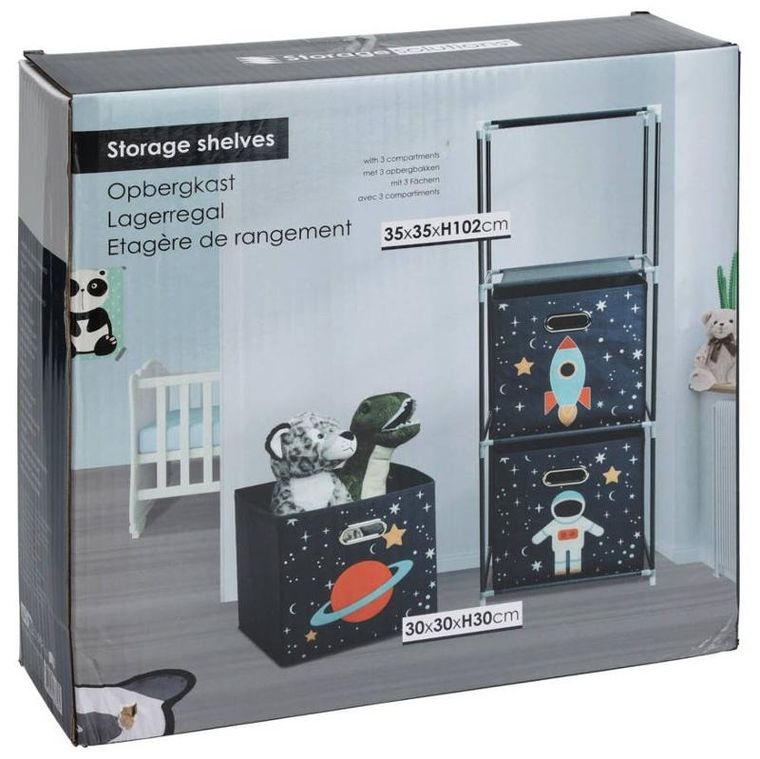 Storagesolutions, regał na zabawki z pojemnikami, misja kosmiczna, 35-35-102 cm