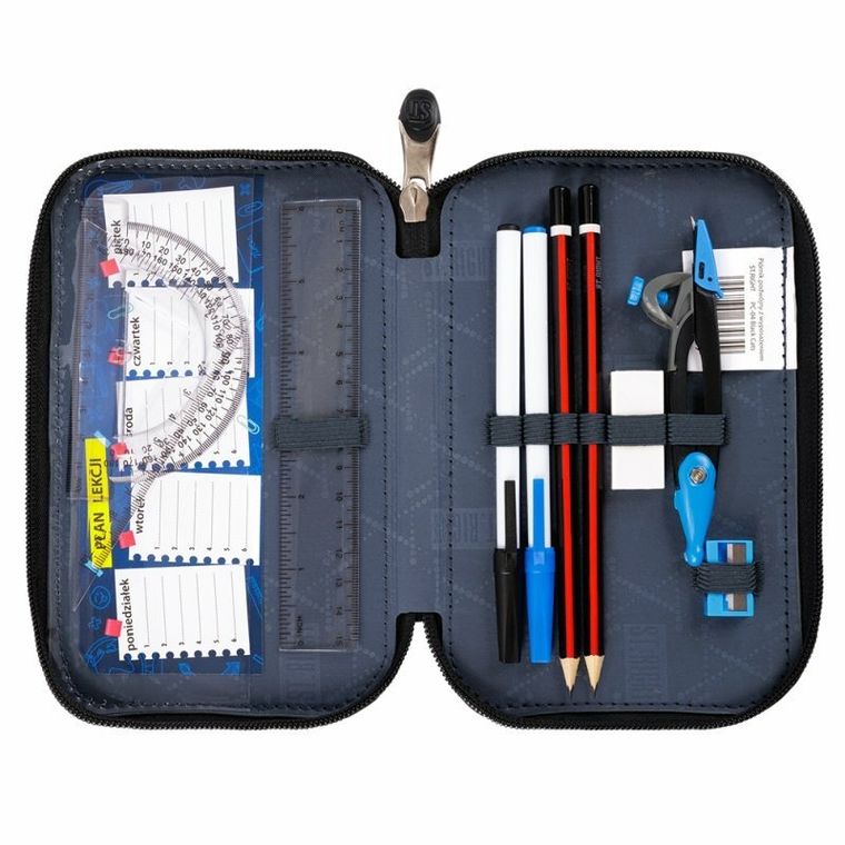 St.Right, piórnik rozkładany, podwójny, z wyposażeniem, Black Cats