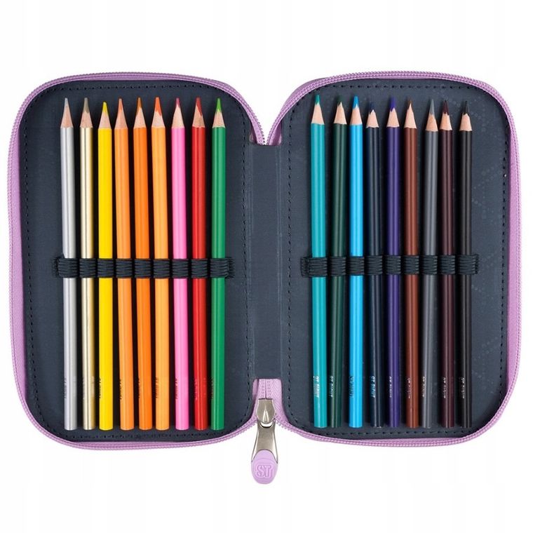 St.Right, piórnik rozkładany, potrójny, z wyposażeniem, Pink Butterflies