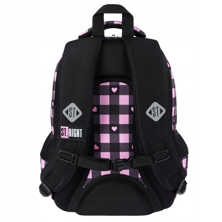 St.Right, plecak szkolny, 3-komorowy, Pink Checkered