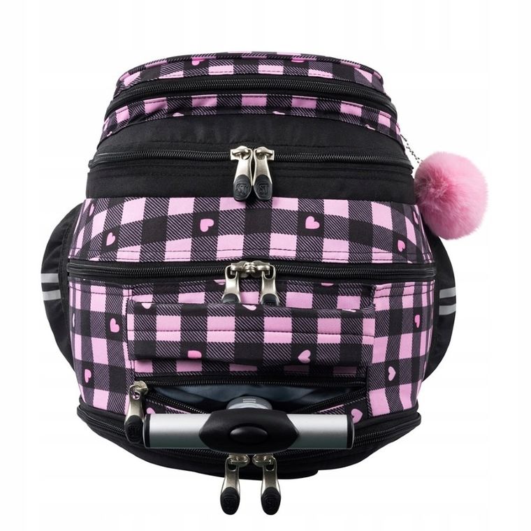 St.Right, plecak szkolny na kółkach, 4-komorowy, Pink Checkered