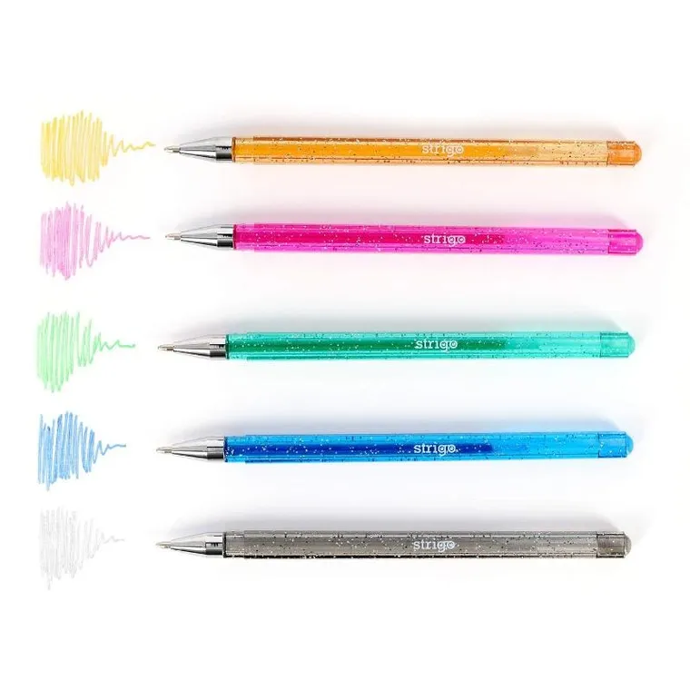 Strigo, długopis żelowy, brokatowy, 5 kolorów
