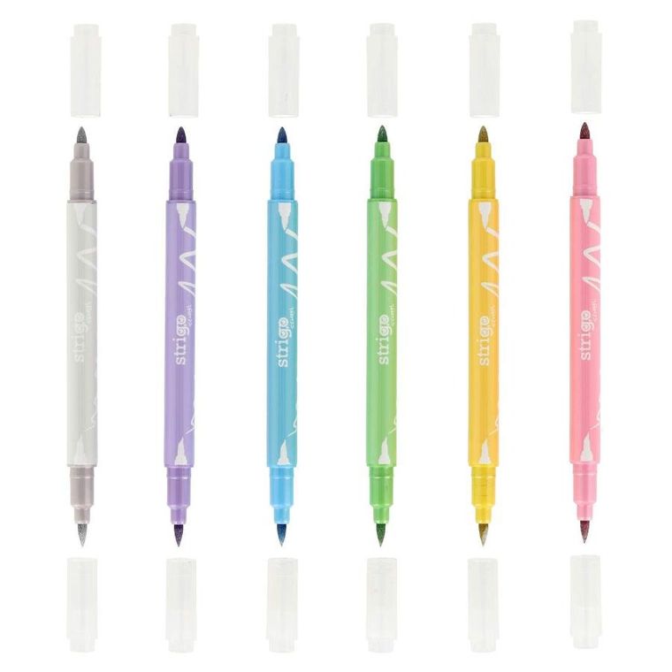 Strigo, flamastry dwustronne, metaliczne, 6 kolorów