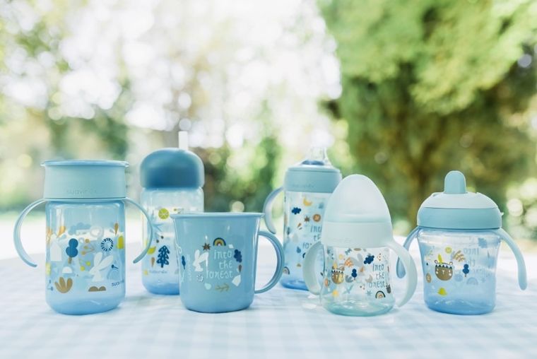 Suavinex, Forest, kubek treningowy, niebieski, 360°, 340 ml, 12m+