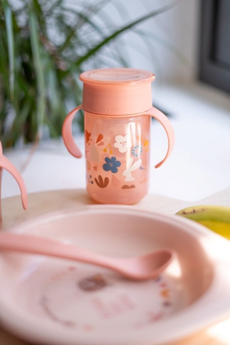 Suavinex, Forest, kubek treningowy, różowy, 360°, 340 ml, 12m+