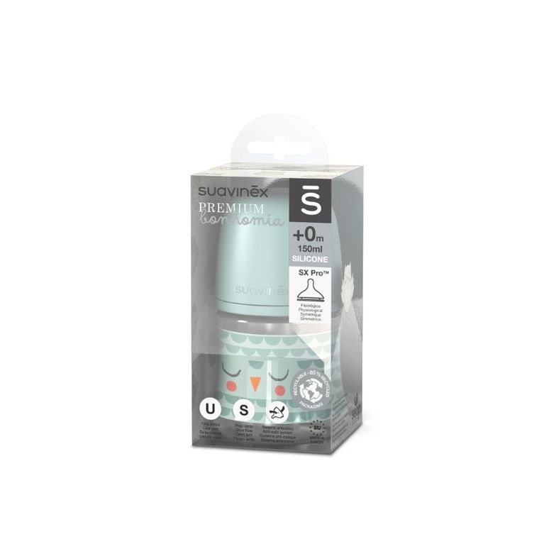 Suavinex, SX Pro, Bonhomia, Sowa, butelka szklana, przepływ wolny, mięta, 150 ml