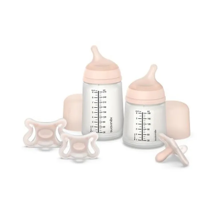 Suavinex, Zero Zero, butelka ze smoczkiem i woreczkiem, zestaw startowy, 180 ml