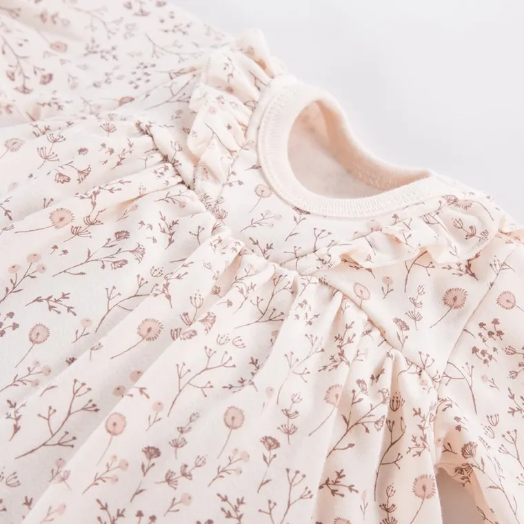 Sukienka body dziewczęca z długim rękawem, ecru, Bloom, Eevi