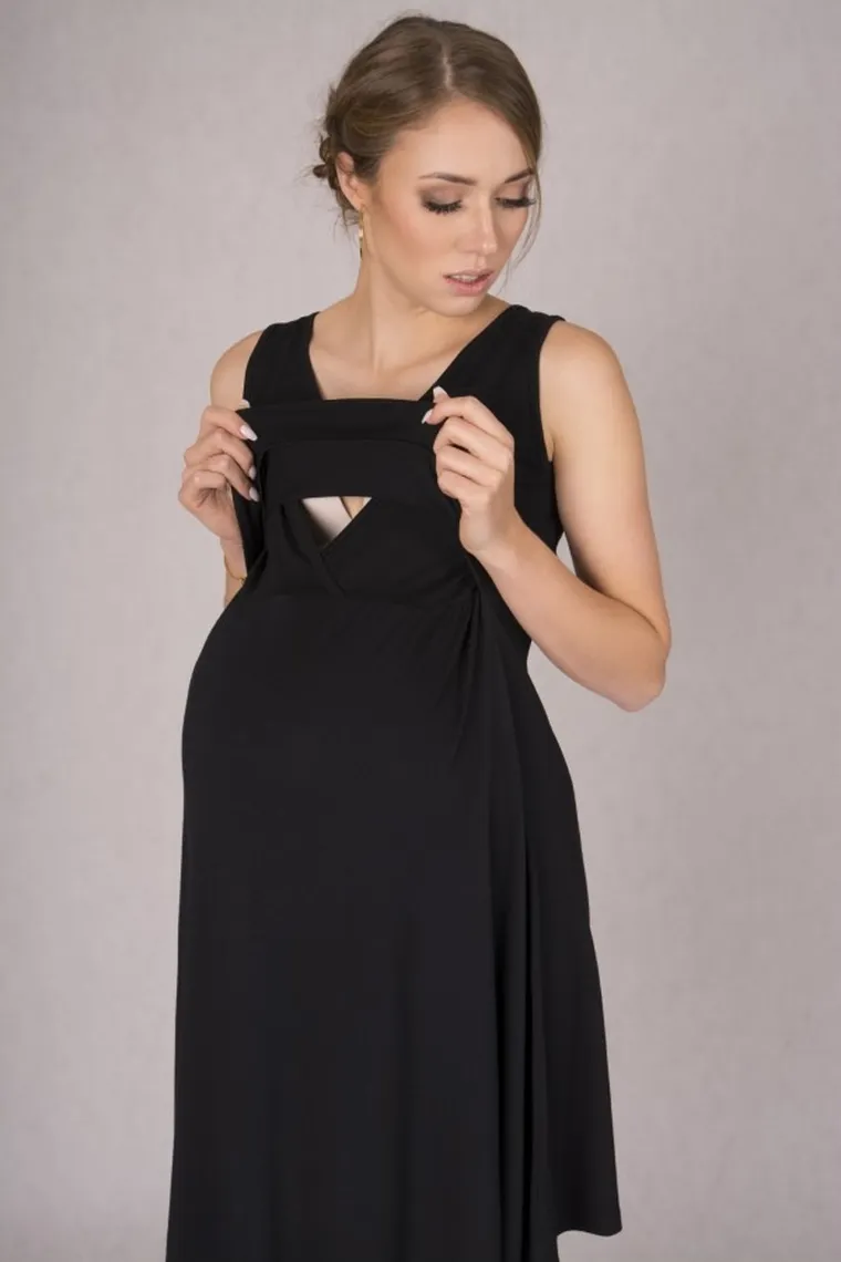 Sukienka damska bez rękawów, ciążowa, czarna, Miracle