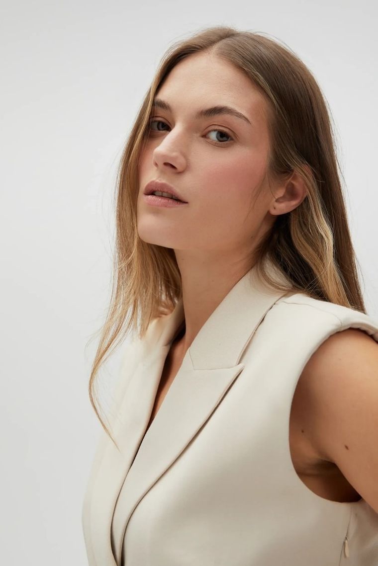 Sukienka damska, beżowa, Moodo